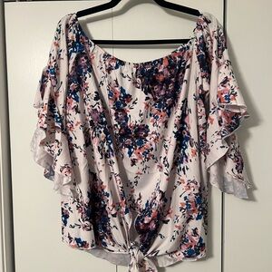Floral Ruffle Sleeve Women's Top